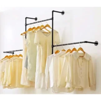 Perchero de pared multiusos para tubos industriales, varillas colgantes ajustables, estante de almacenamiento de ropa resistente, organizador de fácil montaje