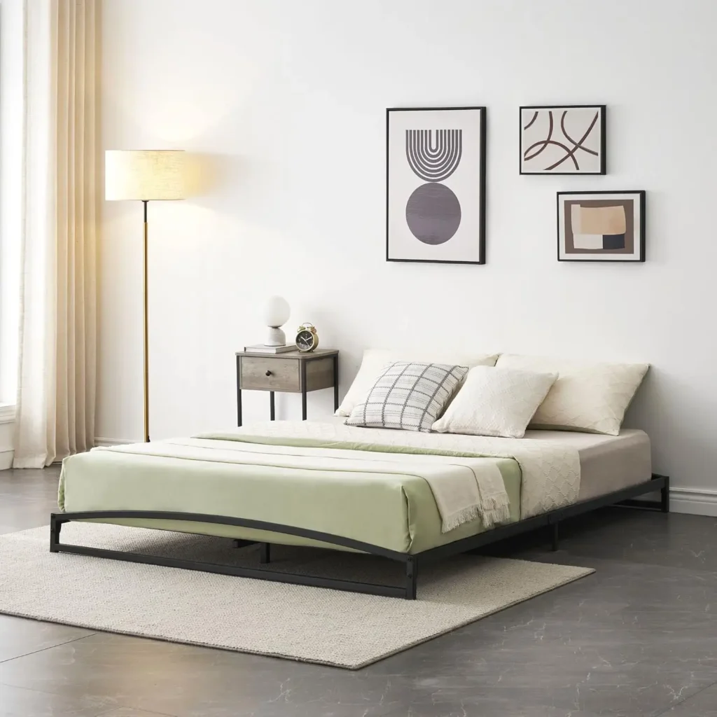 Marco de cama completo de perfil bajo, base de colchón con soporte de listón de acero, 6 H, Metal resistente, tamaño completo