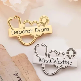 Broche de alfiler personalizado de acero inoxidable creativo, alfileres de solapa con logotipo de nombre personalizado profesional grabado personalizado, broches de joyería