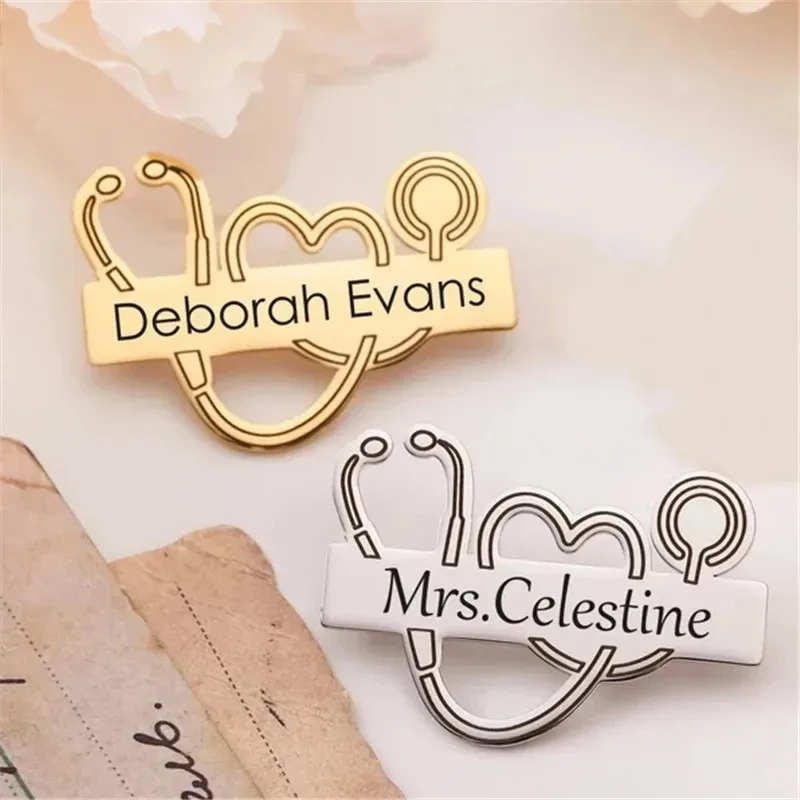 Broche de alfiler personalizado de acero inoxidable creativo, alfileres de solapa con logotipo de nombre personalizado profesional grabado personalizado, broches de joyería