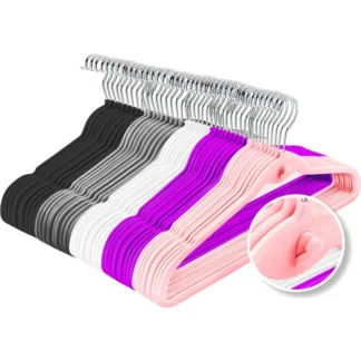 Perchas de terciopelo multicolores, paquete de 50 con ganchos en cascada, perchas de terciopelo antideslizantes en negro, rosa, blanco, gris y morado para ropa