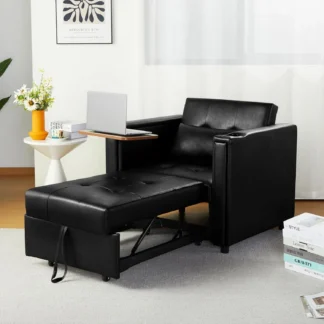 Silla cama convertible, sofá cama multifuncional 3 en 1 de piel sintética, sofá extraíble con respaldo ajustable y