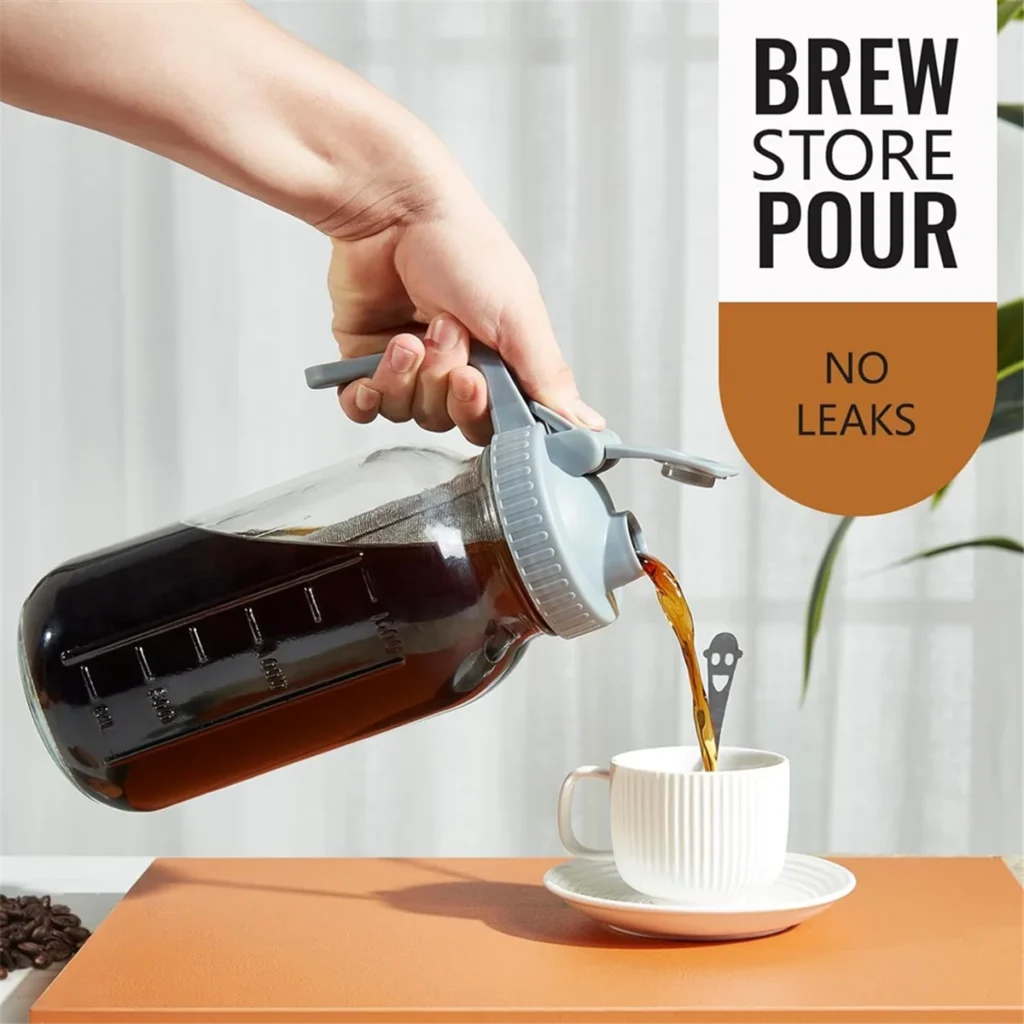 Cafetera de preparación en frío, tarro de 64Oz, jarra de preparación en frío de vidrio grueso duradero, tapa abatible con boquilla y mango
