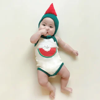 Nuevo mono de verano para bebés y niños, mono bonito con forma de fruta y sandía, mono con cuello Halter, ropa para recién nacidos, 100% algodón 0-2T