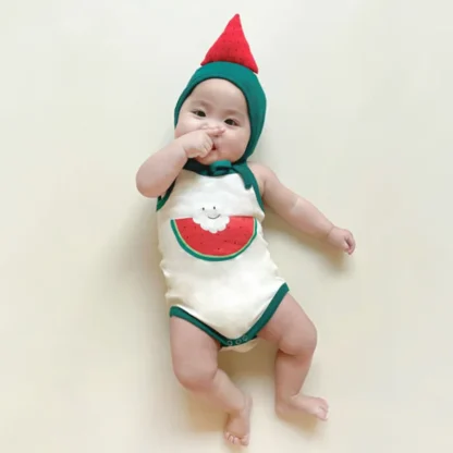 Nuevo mono de verano para bebés y niños, mono bonito con forma de fruta y sandía, mono con cuello Halter, ropa para recién nacidos, 100% algodón 0-2T