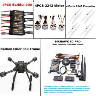 Controlador de vuelo de fibra de carbono 350 PIXHAWK 6C PRO M8N/M9N/M10 Ardupilot radio telemetría quadcopter BLHELI 30A ESC 2212 motor