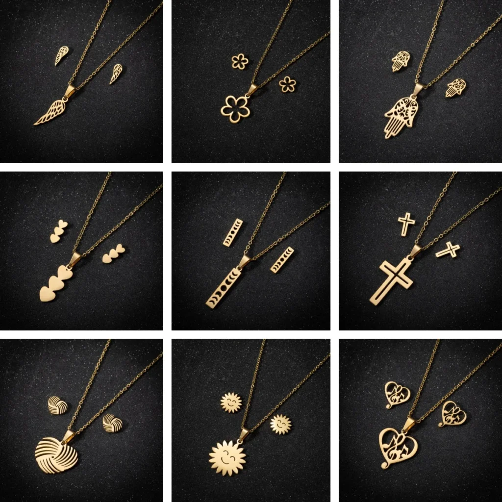 Conjunto de collar y pendientes bohemios elegantes con flores de amor para mujer, joyería de acero inoxidable, accesorios Harajuku, baratijas para mujer, regalo para parejas
