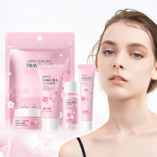 LAIKOU Japón Sakura Kit de viaje hidratante suave líneas finas incluso tono de piel hidrata la piel seca 4 piezas