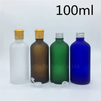 Botella de viaje 100ml botella de vidrio esmerilado verde/azul/ámbar/transparente, viales botella de aceite esencial con tapa de aluminio
