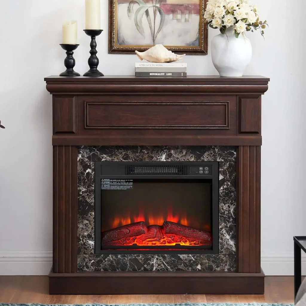 Chimenea eléctrica de 43" con repisa, calentador de chimenea eléctrica, soporte para TV con chimenea eléctrica independiente, repisa para chimenea