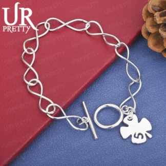 Pulsera con colgante de trébol y cadena de ocho caracteres para mujer, de Plata de Ley 925, para fiesta, compromiso, boda, regalo de moda, joyería