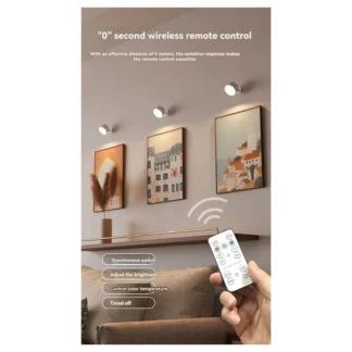 AB66-Luz de pared LED magnética recargable 360 °   Foco de gabinete de control remoto táctil de rotación para el hogar y la oficina