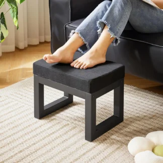 Ibuyke-taburete pequeño otomano de 16 pulgadas, reposapiés rectangular de lino con asiento acolchado y patas de Metal, reposapiés moderno