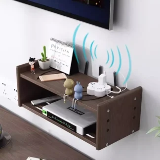 Organizador de enrutador montado en la pared para sala de estar, estante de gestión de cables para ahorro de espacio WiFi con decodificador de TV con bloqueo sin señal
