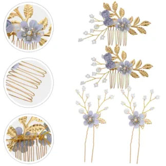 4 Uds. Accesorio para el cabello de flor azul, cabezal de ducha a presión, accesorio creativo para graduación, suministro elegante de perlas, cepillo para el cabello, novia encantadora