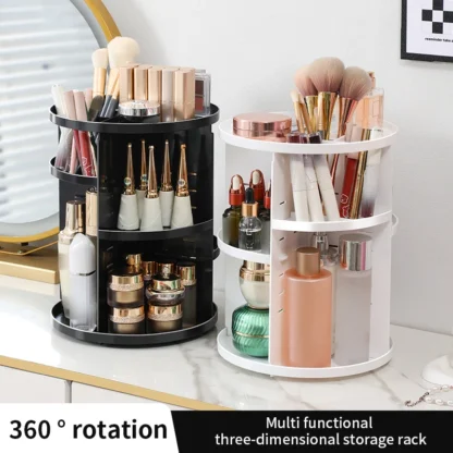 Caja de almacenaje para maquillaje giratoria de 360 grados, organizador de escritorio transparente con capa giratoria, tocador para el hogar, estante para el cuidado de la piel y Perfume