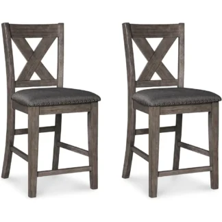 Caitbrook Taburete de bar tapizado rústico de 24,63 pulgadas con altura de mostrador, juego de 2, gris