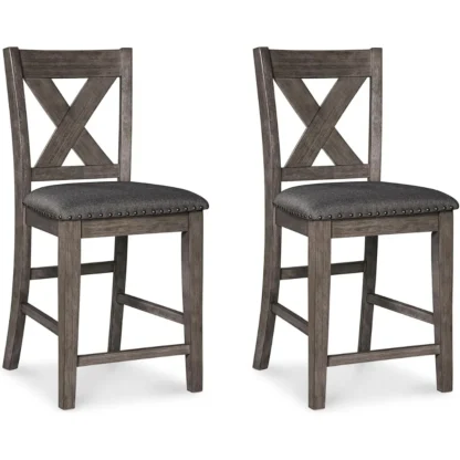Caitbrook Taburete de bar tapizado rústico de 24,63 pulgadas con altura de mostrador, juego de 2, gris