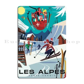 Póster de esquí de Les Alpes, letrero de Metal, Mural de Pub, decoración de pared de cocina, impresión, cartel de estaño para sala de estar