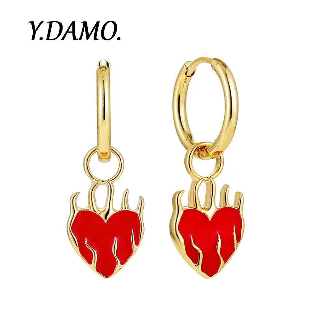 Pendientes Damo Y2K, pendientes de corazón rojo, calidad, Color dorado, acero inoxidable, diseño de joyería para mujer, joyería de lujo, pendientes geniales para chica