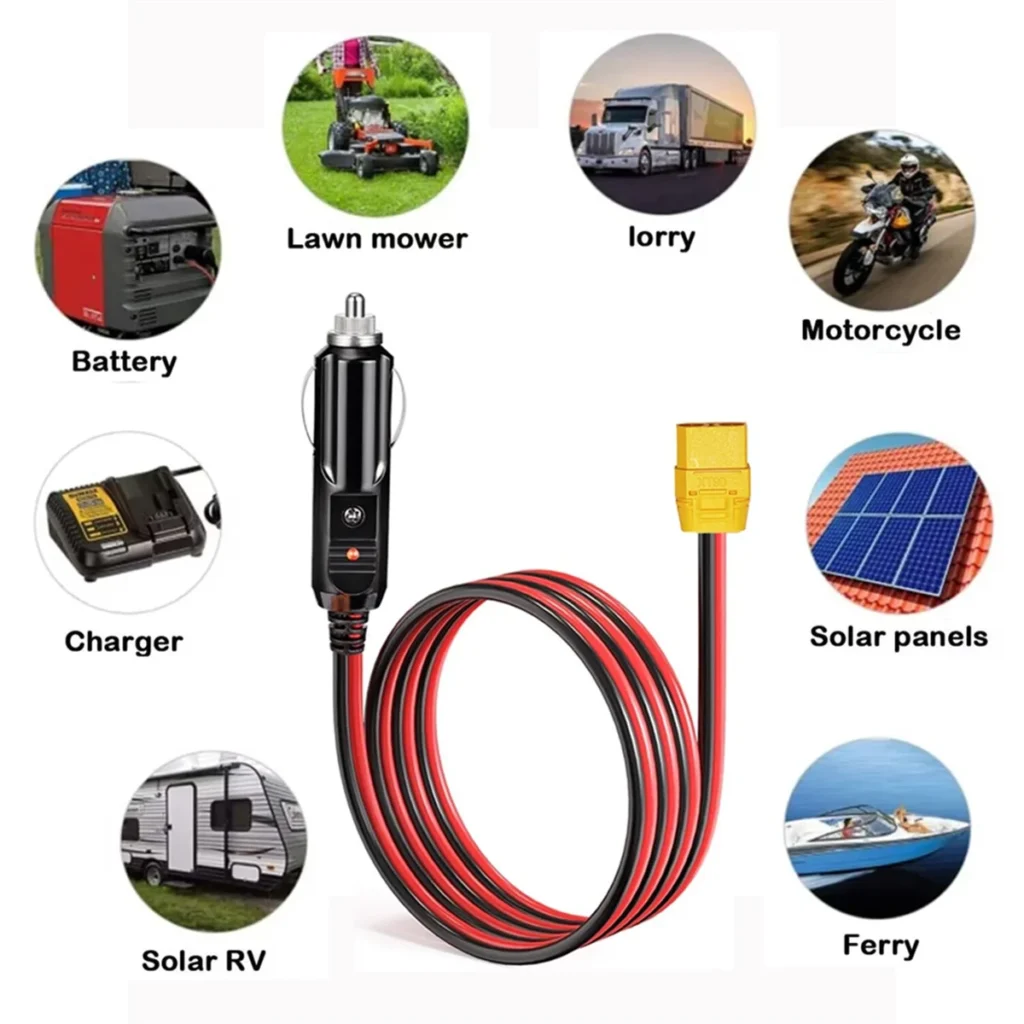 Cable de carga más ligero, conector hembra XT90 para encendedor de cigarrillos de coche, enchufe macho para generador Solar, estación de energía 14AWG 12V YDH
