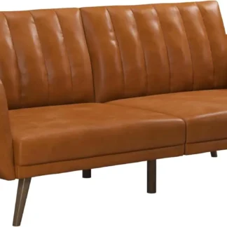 Sofá cama y tumbona de futón, piel sintética de Camel, Brittany
