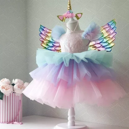 Vestido de unicornio para niña, disfraz de princesa para fiesta de cumpleaños, traje de lentejuelas sin mangas para boda y Navidad, ropa para niña
