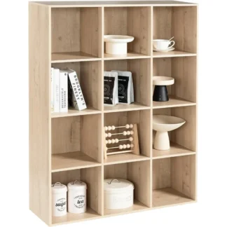 Organizador de almacenamiento de 12 cubos, estantería y estantería abierta decorativa de madera, armario grande y alto, unidad de almacenamiento cúbico con