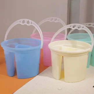 Cubo de lavado de pinceles de pintura de diseño grueso, cubo de pinceles de arte multifuncional translúcido, colorido con mango, 2 uds.