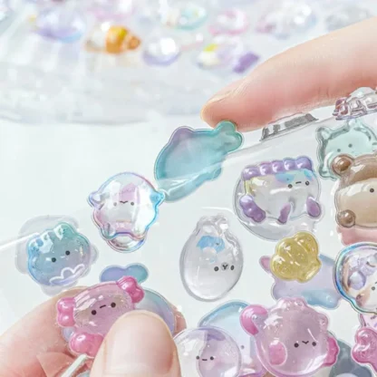 Divertidos y lindos pegatinas de decoración 3D, pegatinas estéticas Kawaii de caramelo con forma de gota de Animal, álbum diario, pegatinas de juguete DIY, álbum de recortes