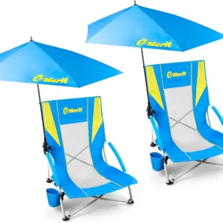 Sillas de playa bajas para adultos, silla de playa con eslinga con Umberalla, respaldo plegable, silla de Camping con portavasos