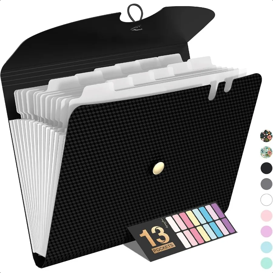 Carpeta de archivos expandible, organizador de archivos de acordeón de 13 bolsillos, carpeta de archivos expandible mensual para documentos con etiquetas, factura portátil