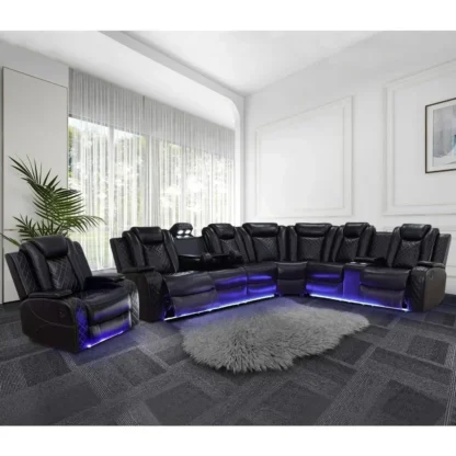 Sofás reclinables, sofás seccionales reclinables eléctricos con LED, juego de sofás seccionales de esquina reclinables de cuero, sofá reclinable