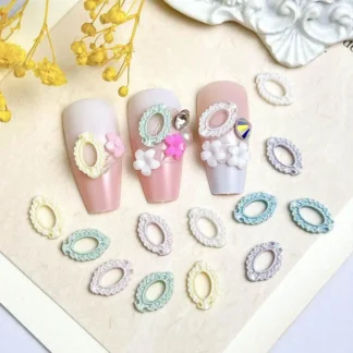 Marco de fotos Retro de color macarrón, dijes para uñas, marco ovalado ahuecado, decoraciones artísticas de resina para uñas, funda de teléfono DIY, diseños de uñas