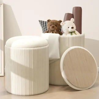 Otomana redonda con juego de almacenamiento, taburete tapizado de terciopelo para maquillaje, sala de estar reposapiés para, 2 unidades