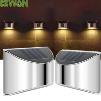 Luz Solar de acero inoxidable para valla, lámpara LED para exteriores, Patio, jardín, paisaje, pared, IP65, puerta de la casa, Panel Solar exterior, lámpara de lavado