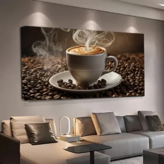 Impresión en lienzo de arte de café, decoración mural, adecuada para sala de estar, dormitorio y pasillo, marco de madera maciza de pino de 1,5 pulgadas de grosor