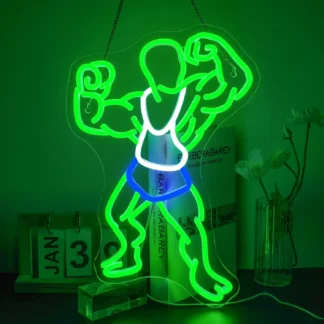 Señal de neón Led verde para hombre musculoso, luz de neón regulable alimentada por USB para decoración de pared, decoración de dormitorio, fiesta de cumpleaños, regalo de arte hecho a mano