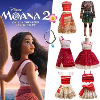 Vestido de princesa Moana de Disney para niñas, disfraz de Vaiana para Halloween, tocado de fiesta de cumpleaños, conjunto de ropa de flores