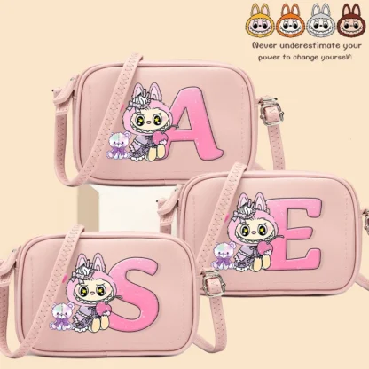 Labubu, bolso de hombro de alta calidad para mujer, bolsos cruzados de moda de dibujos animados de Anime, bolso portátil con cremallera para niñas, bolsos de mano rosas