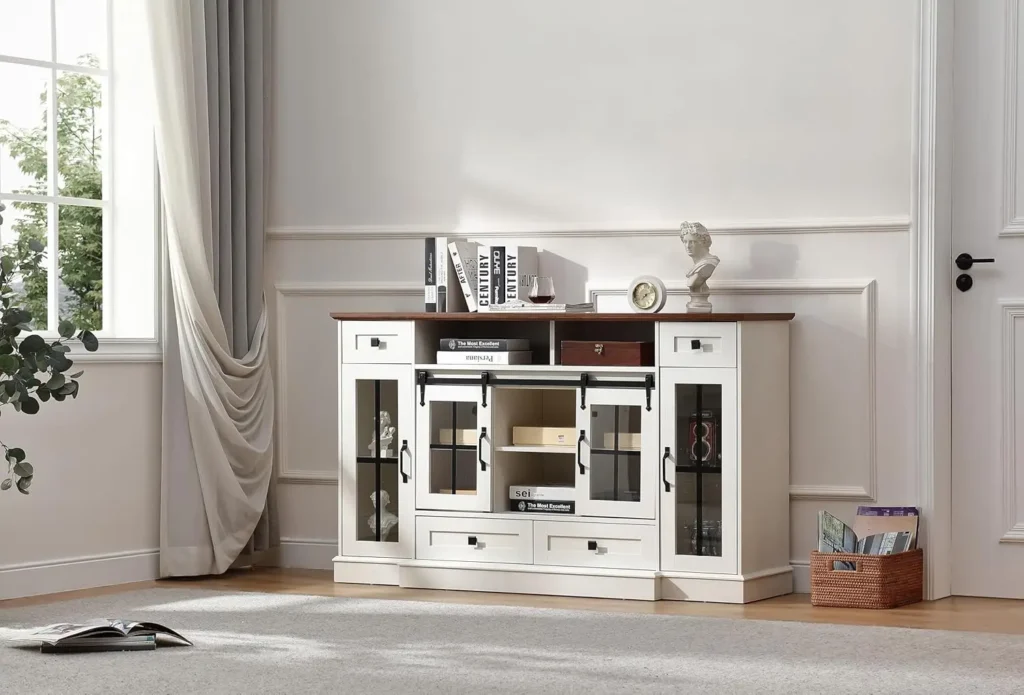 Soportes de TV de 59,2" para TV de hasta 65", mueble de TV de almacenamiento, mesa de TV, centro de entretenimiento con almacenamiento abierto, consola de TV, consola multimedia
