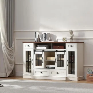 Soportes de TV de 59,2" para TV de hasta 65", mueble de TV de almacenamiento, mesa de TV, centro de entretenimiento con almacenamiento abierto, consola de TV, consola multimedia