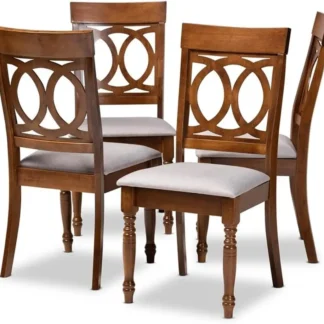 Juego de sillas de comedor de madera con acabado gris y marrón, 4 piezas