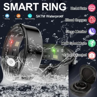 Anillo inteligente hombres mujeres, presión arterial, frecuencia cardíaca y oxígeno en sangre Monitor Smartring IP68 y 5ATM impermeable, anillos de modo multideporte