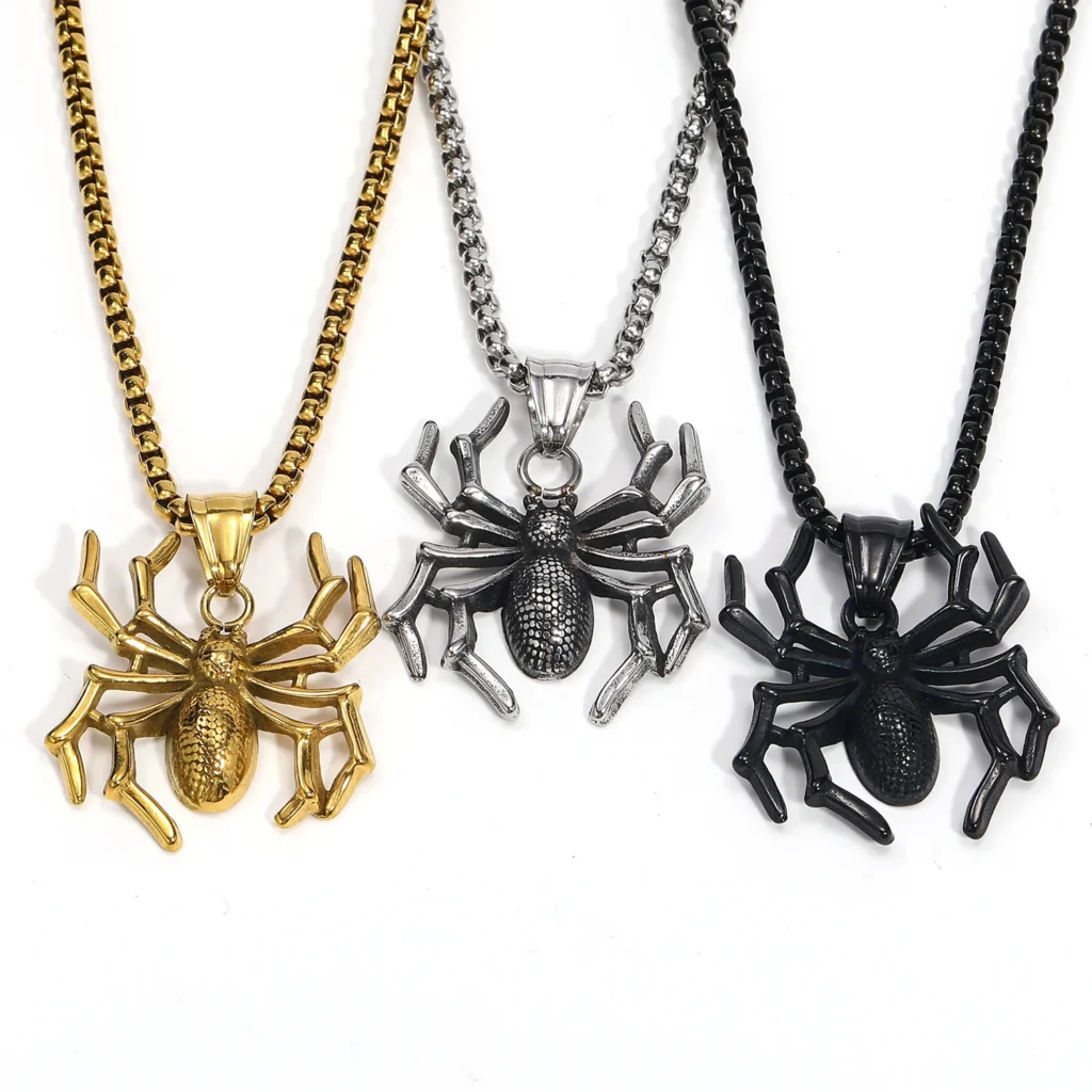 Collar con colgante de acero inoxidable para hombre, araña con personalidad de insecto, moda de nicho europea y americana
