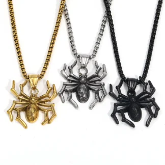 Collar con colgante de acero inoxidable para hombre, araña con personalidad de insecto, moda de nicho europea y americana