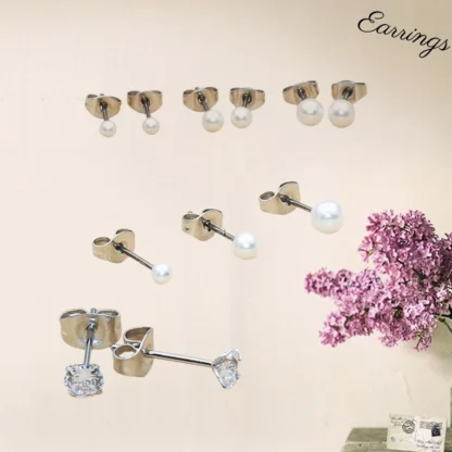 1 par de breves perlas ABS blancas con aguja de titaio, pendientes sin alergias de 0,8mm para hombres y mujeres, hipoalergénicos