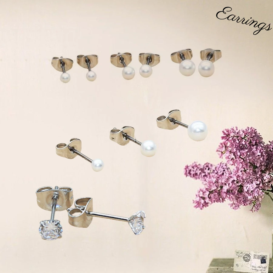 1 par de breves perlas ABS blancas con aguja de titaio, pendientes sin alergias de 0,8mm para hombres y mujeres, hipoalergénicos