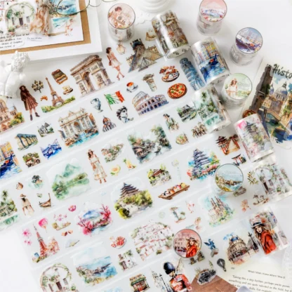 6 paquetes/lote de cinta PET fresca decorativa de la serie de historias de paisajes de viaje