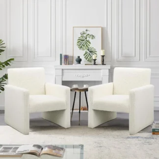 Juego de 2 sillas decorativas Sherpa, cómoda sillón de peluche, cómoda silla de lectura, sillas auxiliares